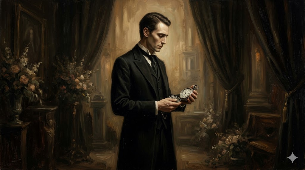 黒いスーツを着た謎の男の横顔