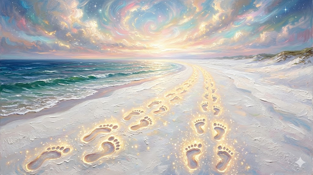 砂浜に残された二人の足跡